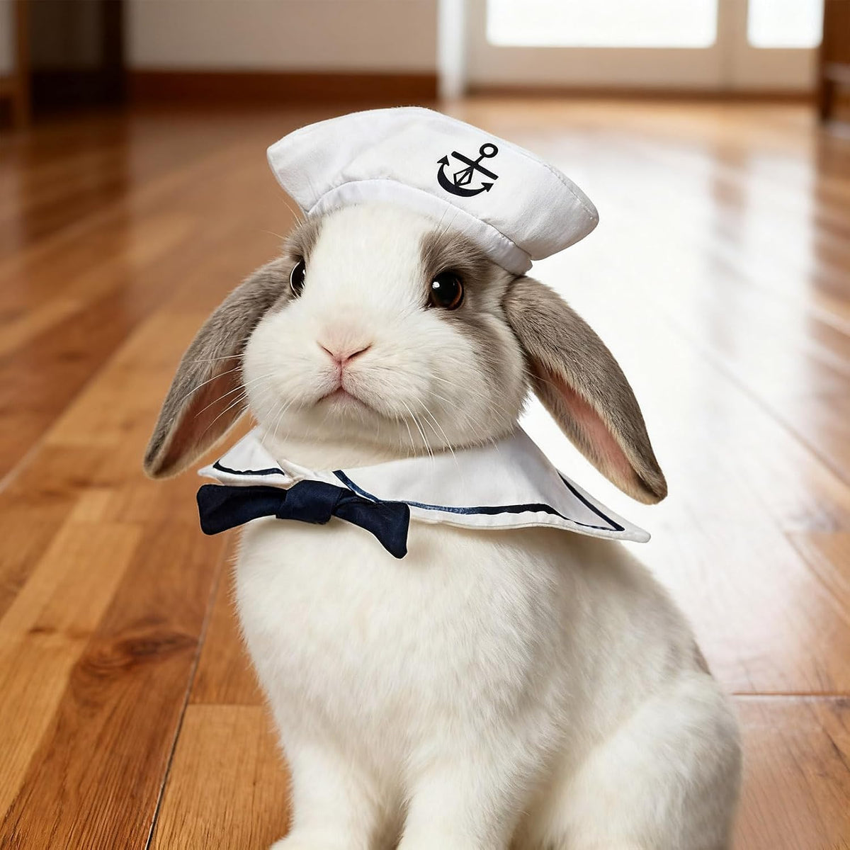 Cat Sailor Costume, Halloween Small Dog Sailor Hat Outfit with Tie, Adjustable Pet Navy Costume for Cats Doggies Rabbits Cosplay