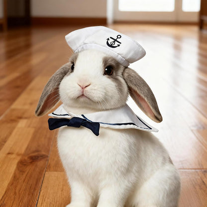 Cat Sailor Costume, Halloween Small Dog Sailor Hat Outfit with Tie, Adjustable Pet Navy Costume for Cats Doggies Rabbits Cosplay