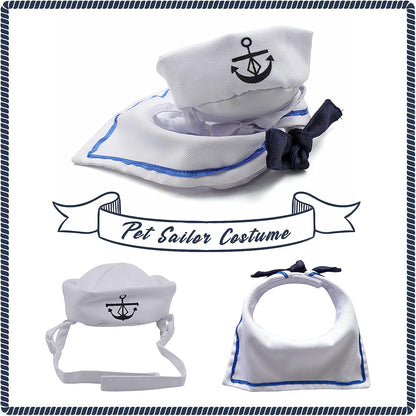 Cat Sailor Costume, Halloween Small Dog Sailor Hat Outfit with Tie, Adjustable Pet Navy Costume for Cats Doggies Rabbits Cosplay