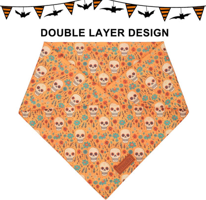 Halloween Dog Bandana, Skeleton Pumpkin Halloween Scarf, X-Large