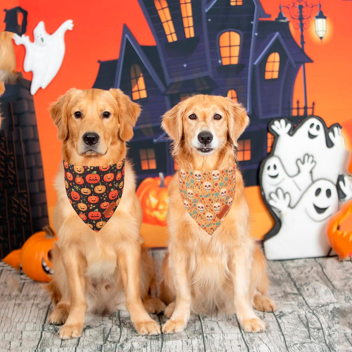 Halloween Dog Bandana, Skeleton Pumpkin Halloween Scarf, X-Large