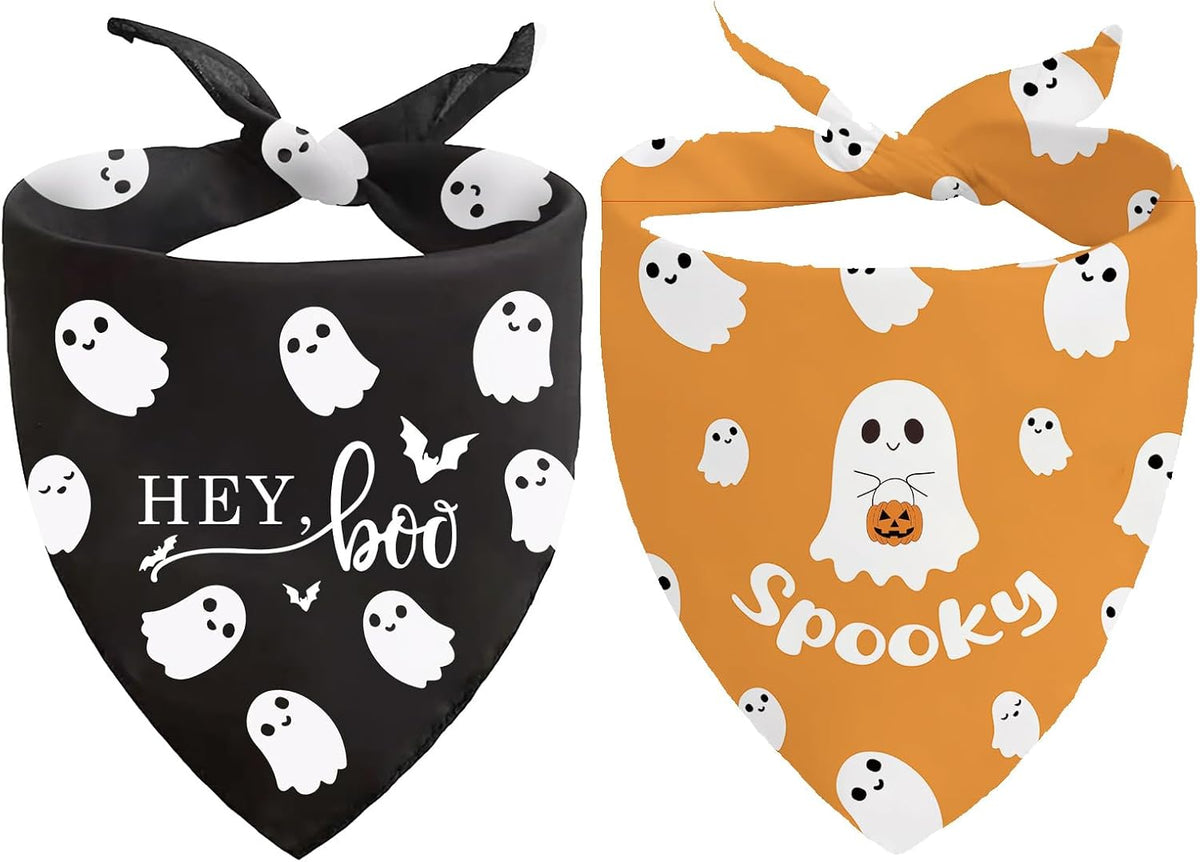 Halloween Dog Bandanas 2 Pack Triangle Scarf Ghosts Pets Outfits