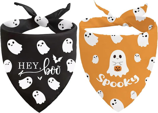 Halloween Dog Bandanas 2 Pack Triangle Scarf Ghosts Pets Outfits
