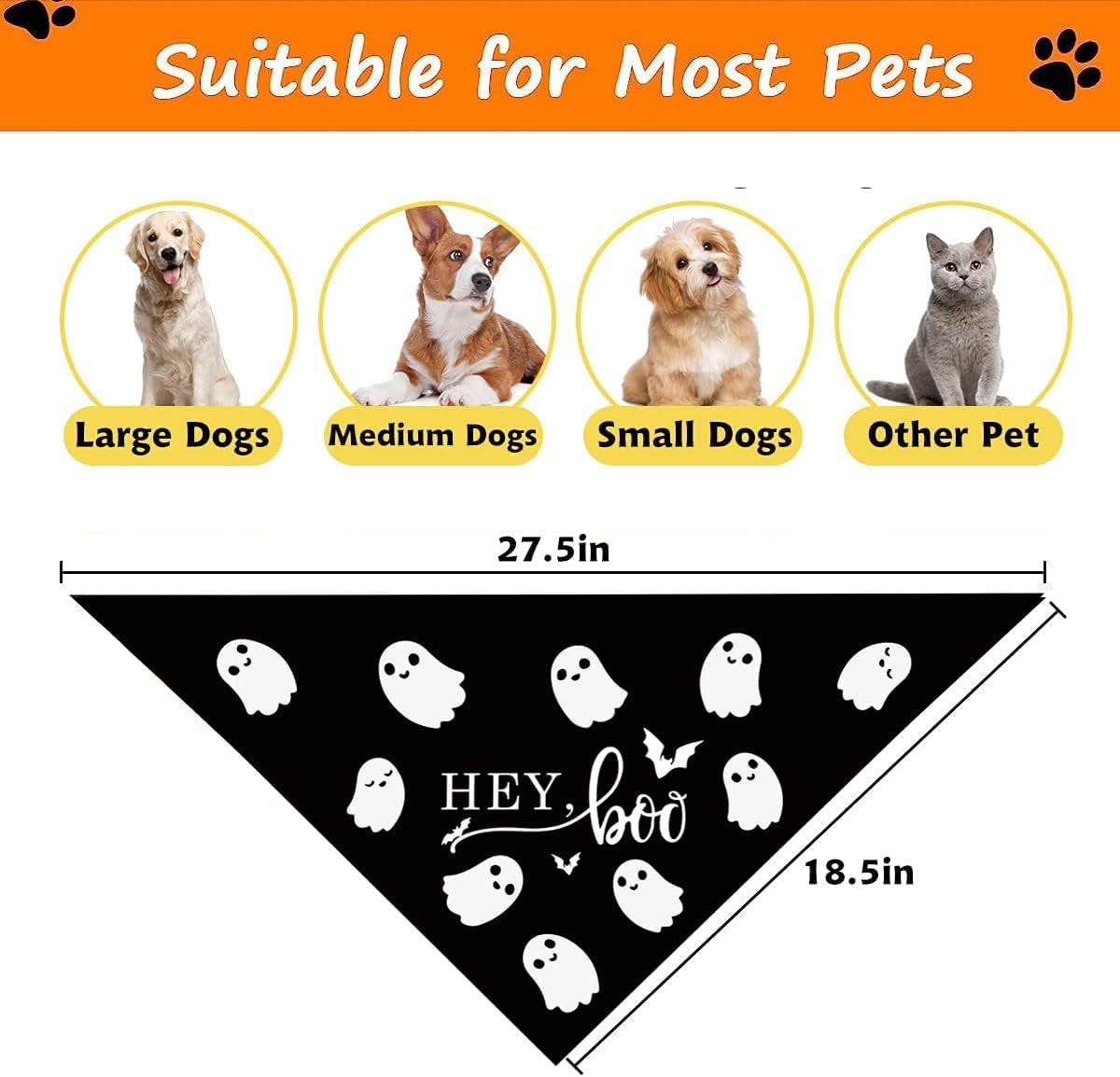 Halloween Dog Bandanas 2 Pack Triangle Scarf Ghosts Pets Outfits