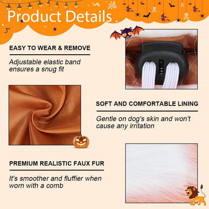 Lion Mane Dog Costume, Adjustable Lion Wig with Faux Fur for Medium Dogs, Halloween Dog Accessory Perfect for Parties, Photoshoots, and Role-Playing (Medium, White)