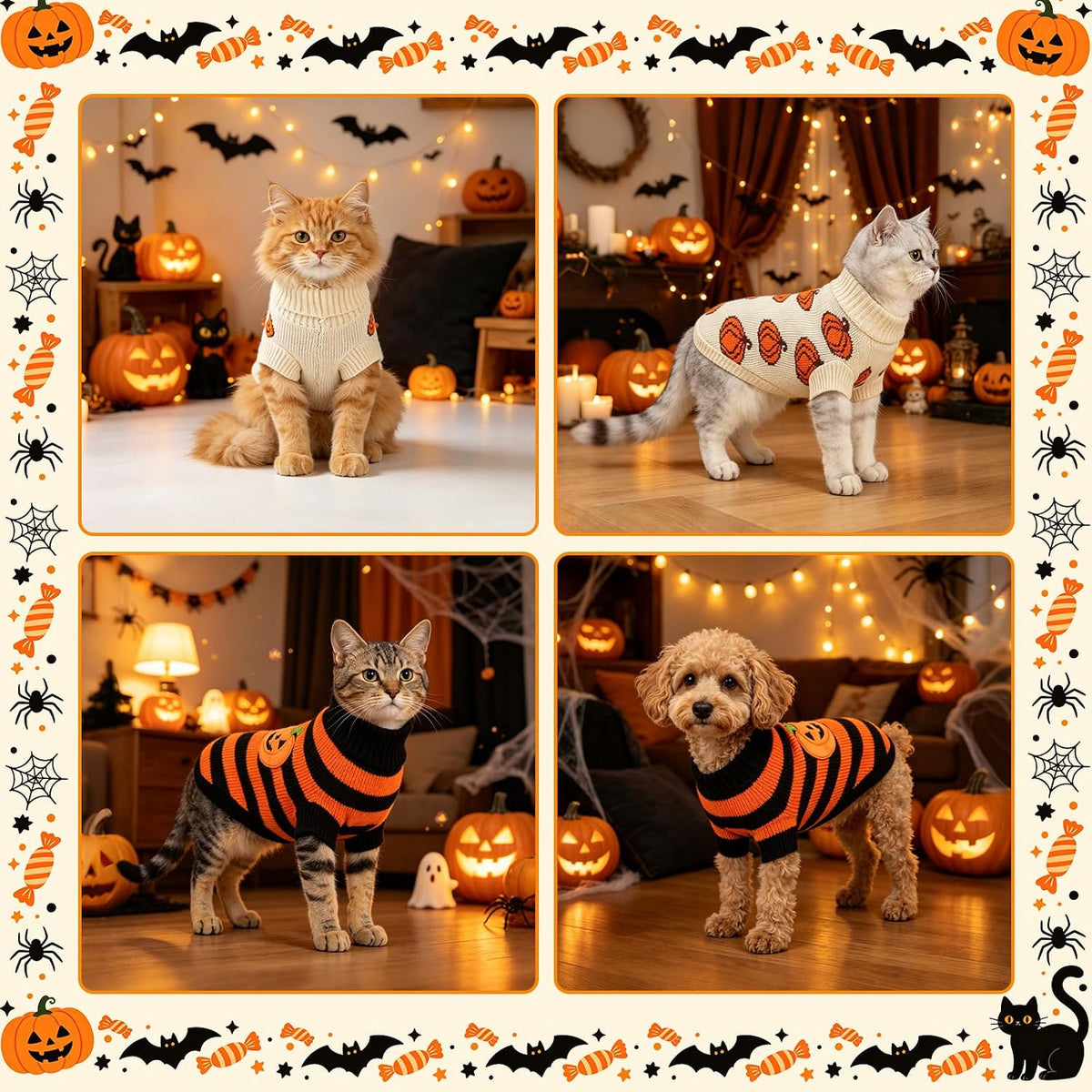 Pumpkin Turtleneck Cat Sweater 2Pack for 9-12.5Lb Large Cats L