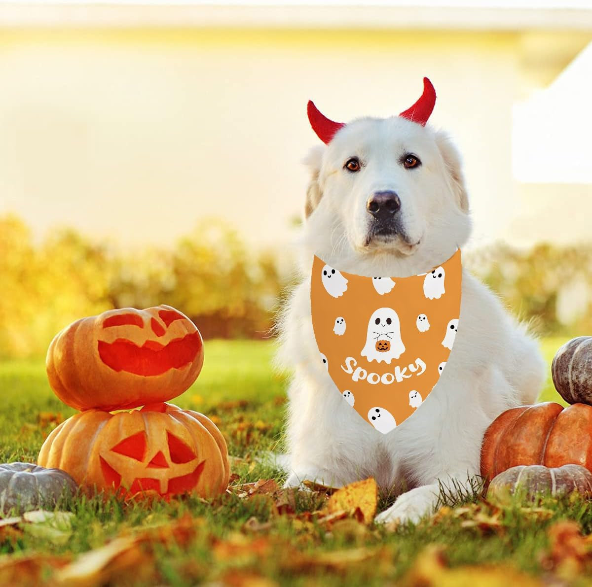 Halloween Dog Bandanas 2 Pack Triangle Scarf Ghosts Pets Outfits