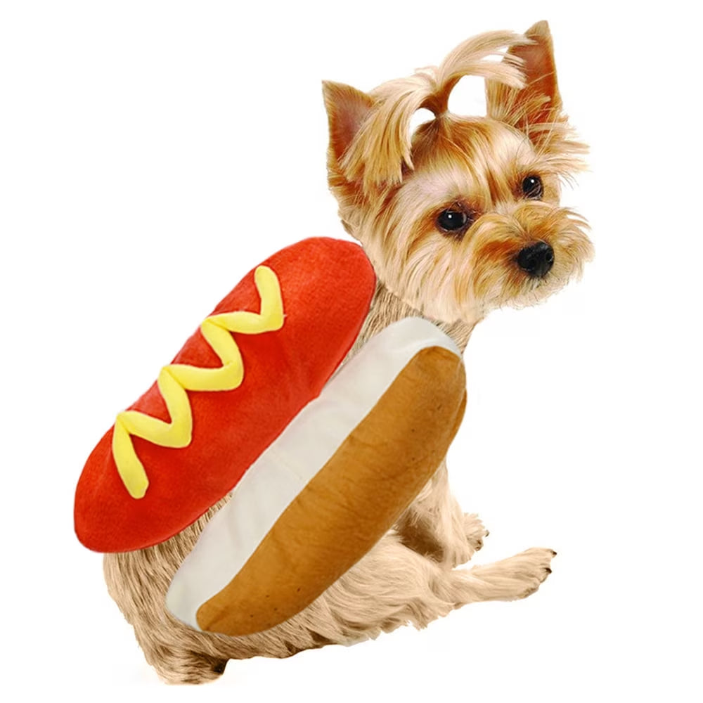 Hot Dog Pet Costume Clothes Cute Cat Puppy Outfit Mustard Cosplay Clothes Dogs Fancy Dress Halloween Party Decorations (Small)