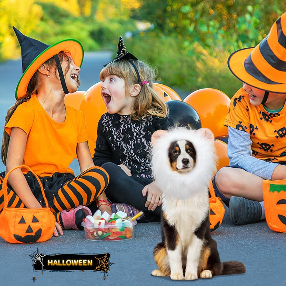 Lion Mane Dog Costume, Adjustable Lion Wig with Faux Fur for Medium Dogs, Halloween Dog Accessory Perfect for Parties, Photoshoots, and Role-Playing (Medium, White)
