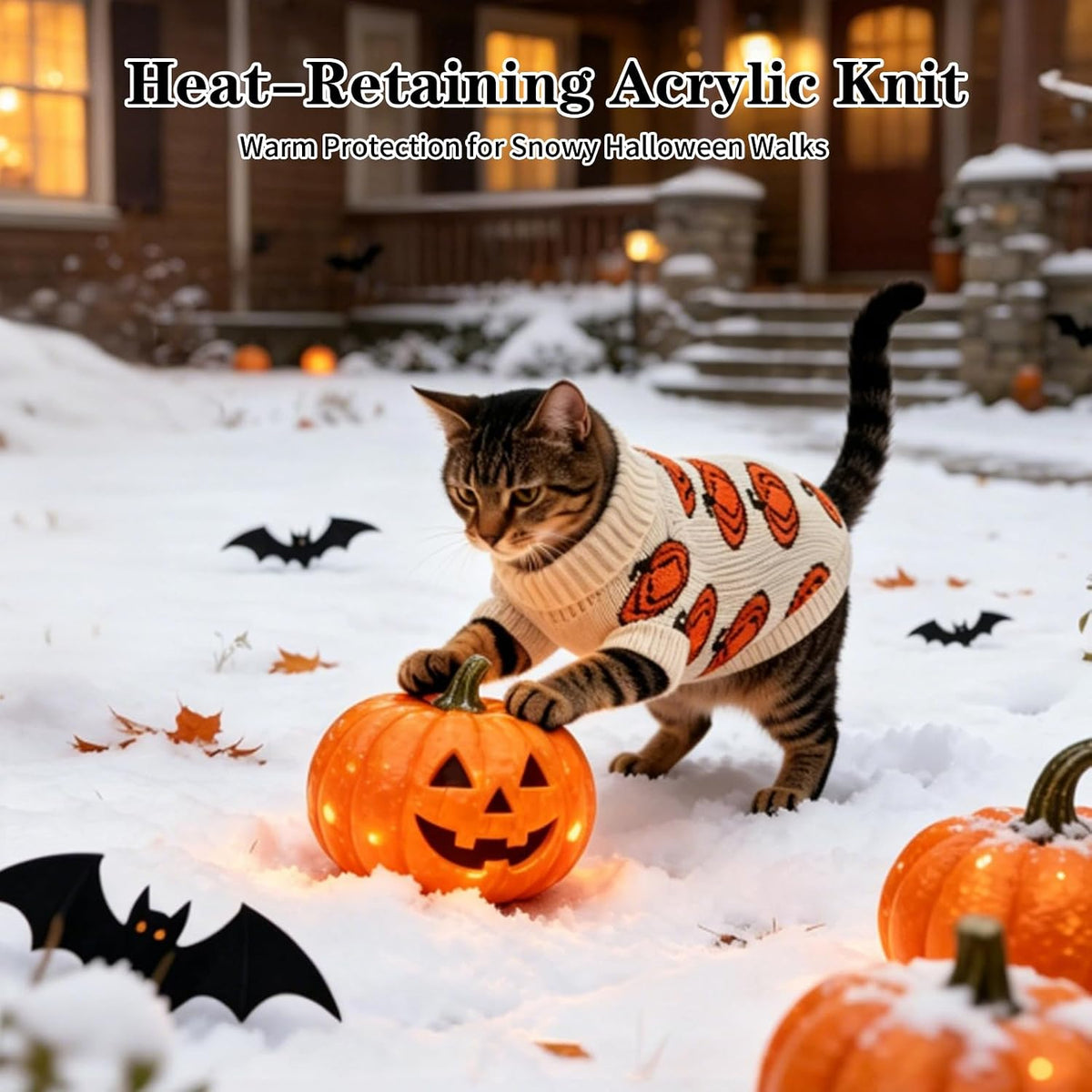 Pumpkin Turtleneck Cat Sweater 2Pack for 9-12.5Lb Large Cats L