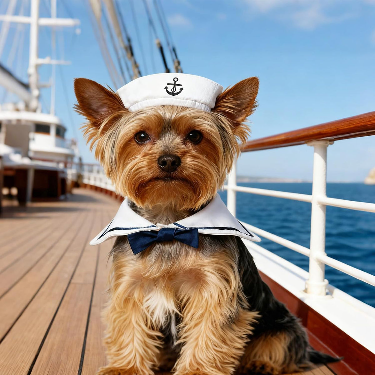 Cat Sailor Costume, Halloween Small Dog Sailor Hat Outfit with Tie, Adjustable Pet Navy Costume for Cats Doggies Rabbits Cosplay
