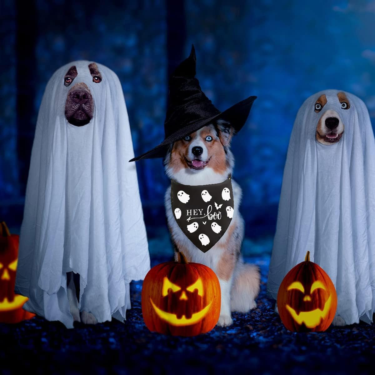 Halloween Dog Bandanas 2 Pack Triangle Scarf Ghosts Pets Outfits