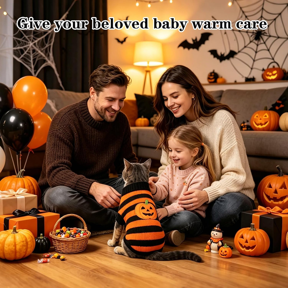 Pumpkin Turtleneck Cat Sweater 2Pack for 9-12.5Lb Large Cats L