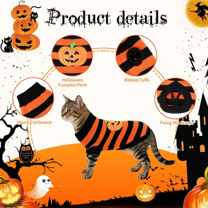 Pumpkin Turtleneck Cat Sweater 2Pack for 9-12.5Lb Large Cats L