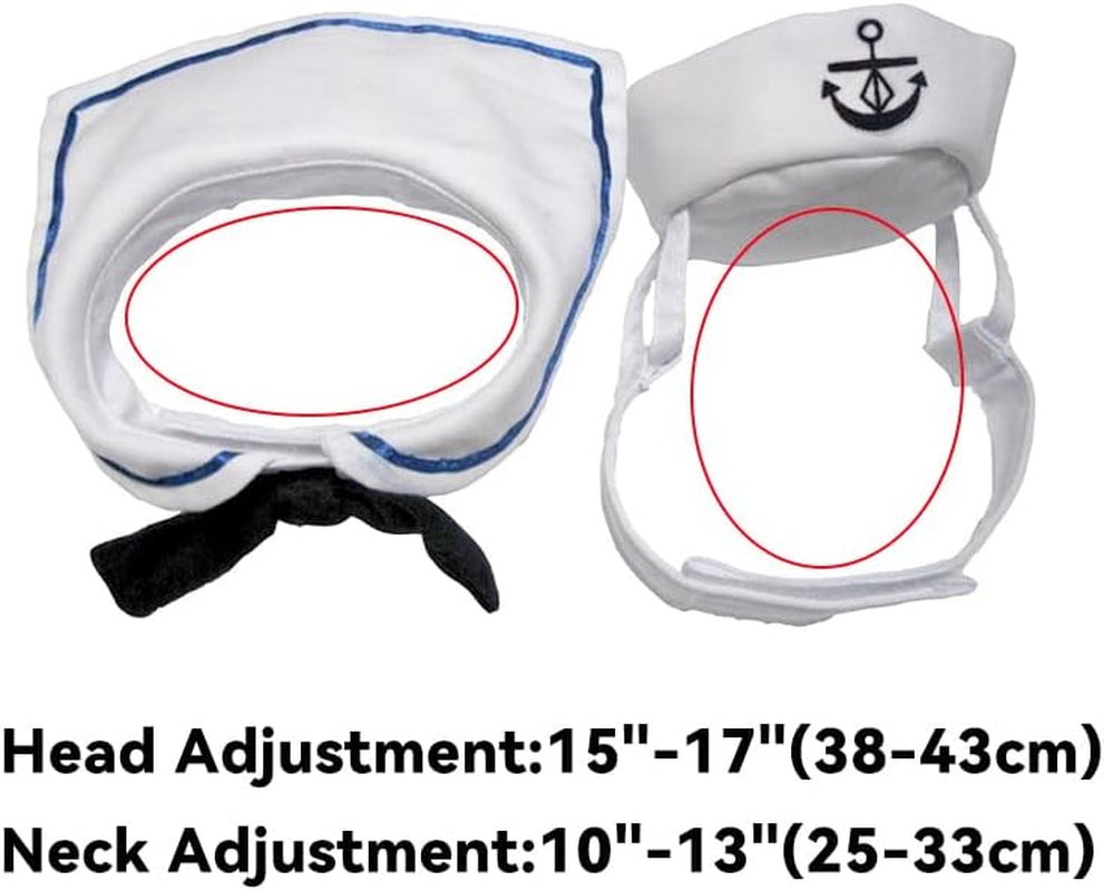Cat Sailor Costume, Halloween Small Dog Sailor Hat Outfit with Tie, Adjustable Pet Navy Costume for Cats Doggies Rabbits Cosplay