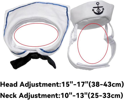 Cat Sailor Costume, Halloween Small Dog Sailor Hat Outfit with Tie, Adjustable Pet Navy Costume for Cats Doggies Rabbits Cosplay