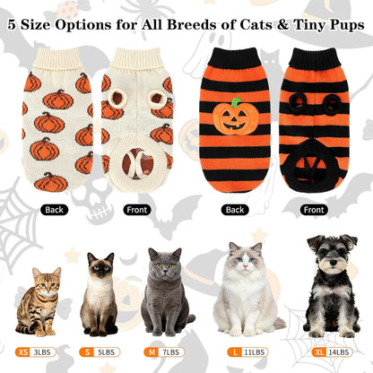 Pumpkin Turtleneck Cat Sweater 2Pack for 9-12.5Lb Large Cats L