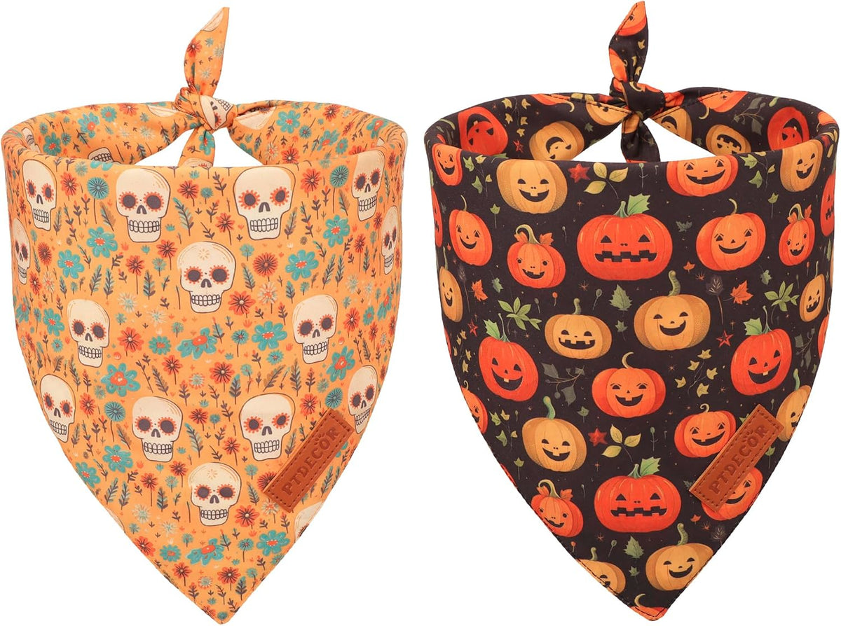 Halloween Dog Bandana, Skeleton Pumpkin Halloween Scarf, X-Large