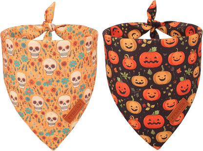 Halloween Dog Bandana, Skeleton Pumpkin Halloween Scarf, X-Large