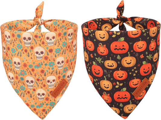 Halloween Dog Bandana, Skeleton Pumpkin Halloween Scarf, X-Large