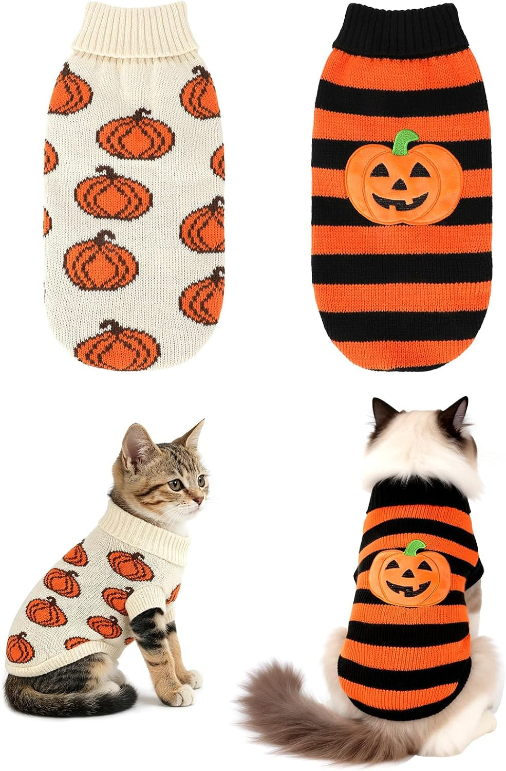 Pumpkin Turtleneck Cat Sweater 2Pack for 9-12.5Lb Large Cats L