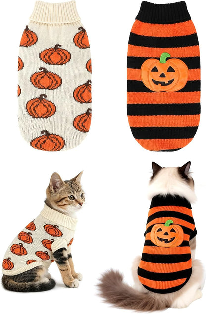 Pumpkin Turtleneck Cat Sweater 2Pack for 9-12.5Lb Large Cats L